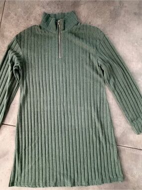 Alife Dark Green Ribbed Half-Zip Dress